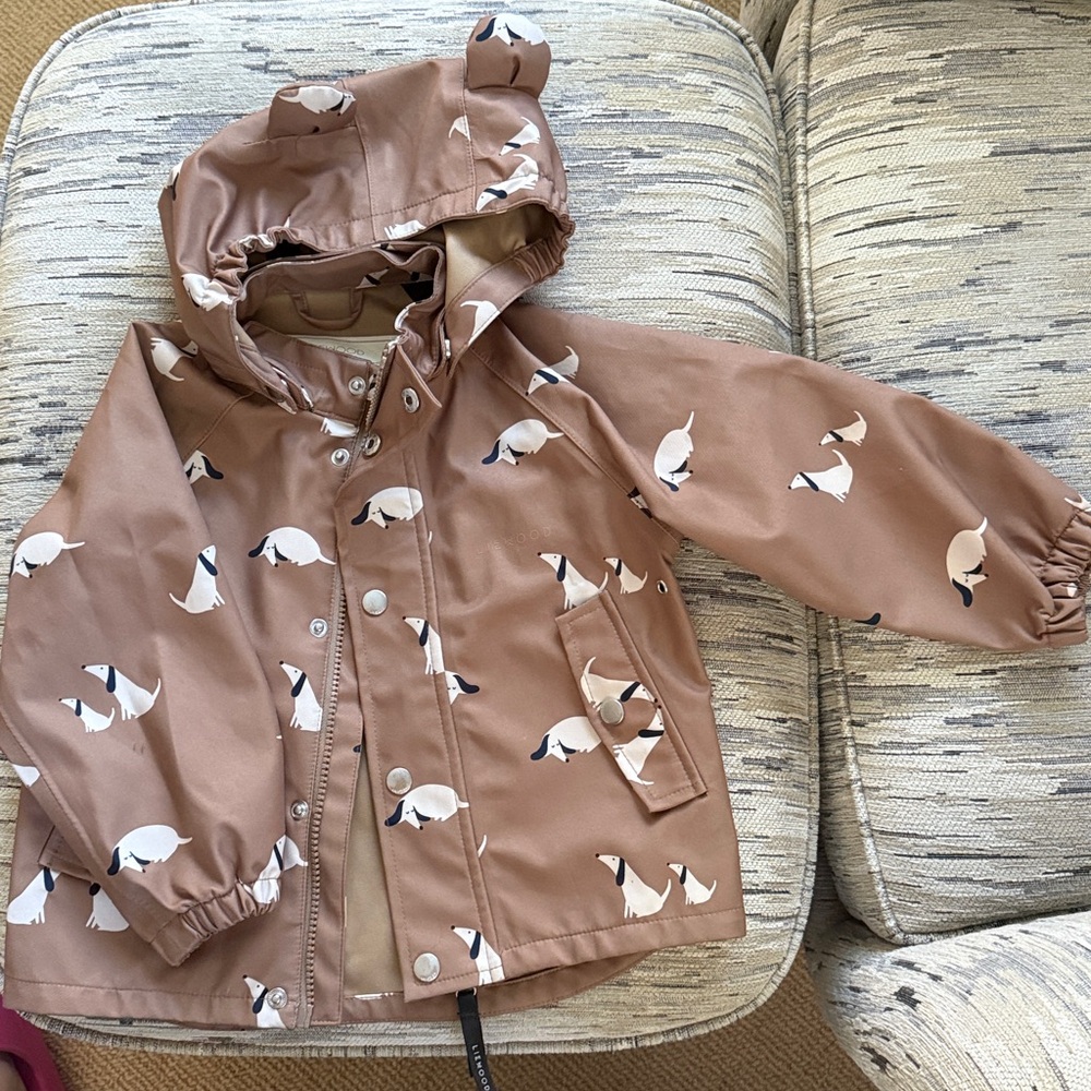 Liewood Manu rainset, hooded jacket and overalls, doggie print